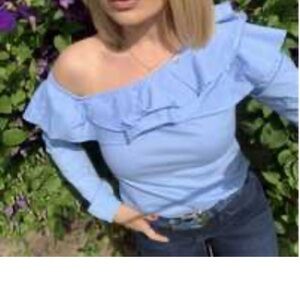 Socialite Size M Sky Blue long Sleeve Top off one shoulder